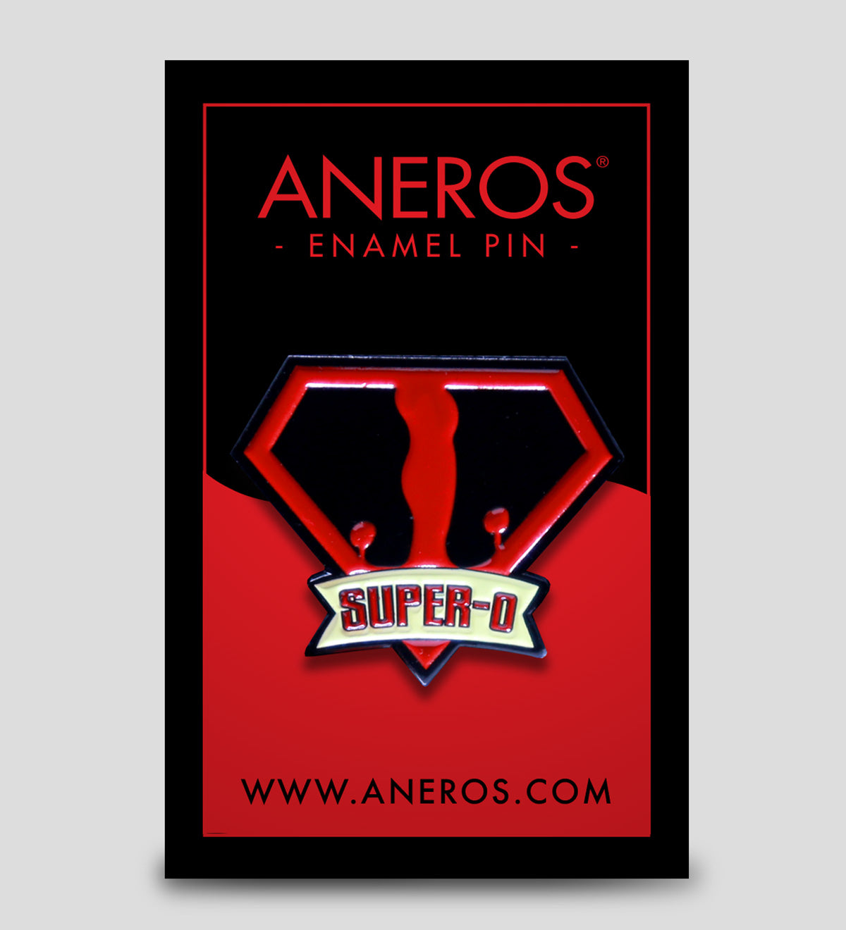 Aneros Super O Enamel Pin Packaged Image